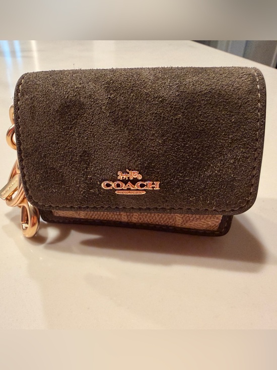 Charles & Keith Accessories - Mini NWT Coach Pocket Wallet in Olive green Suede with Signature Canvas